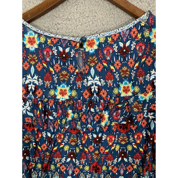 Women's Small (S) Fever Cold Shoulder Colorful Floral Blue Orange Red Blouse Top - Picture 9 of 16